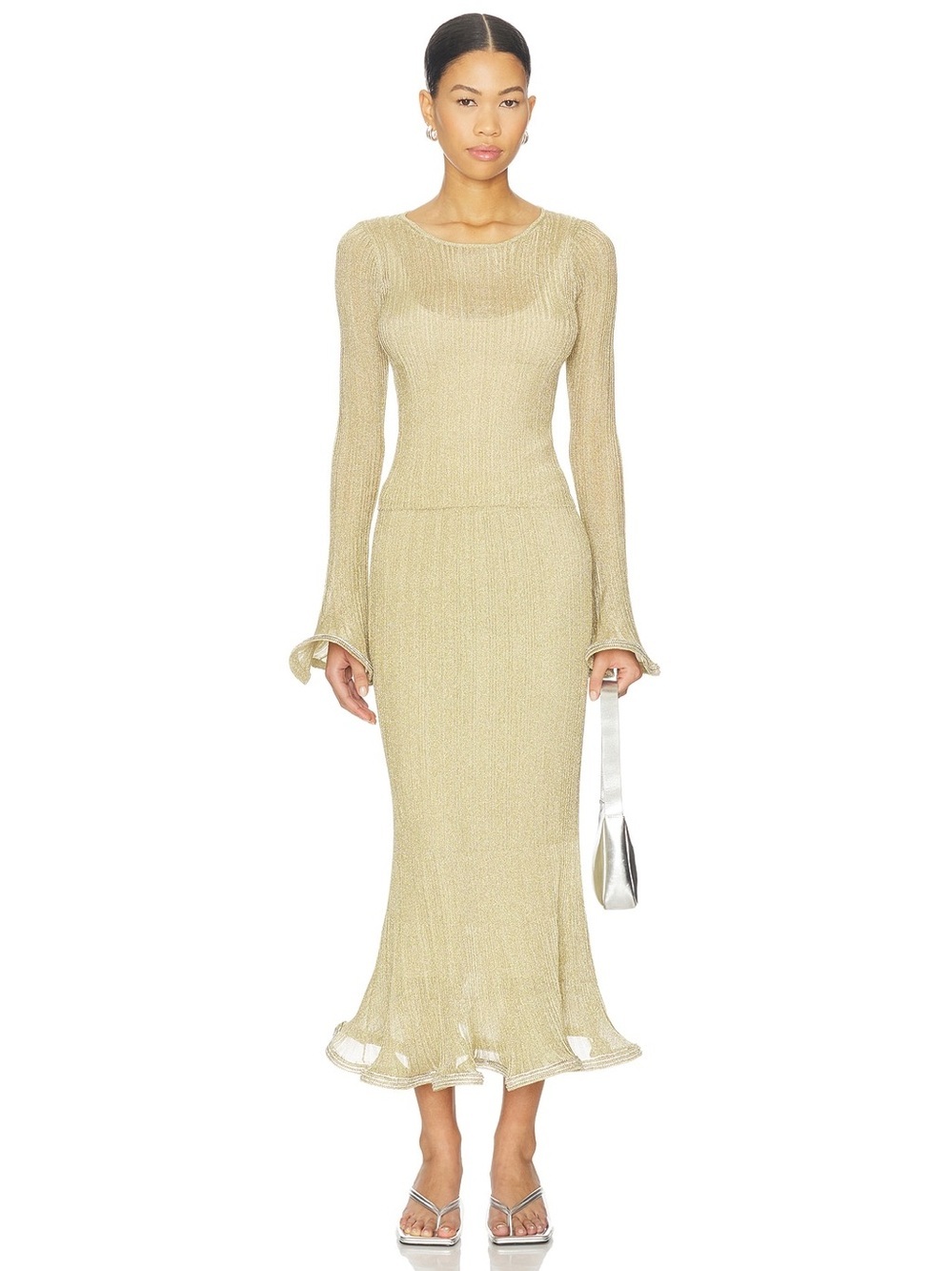 SIMKHAI Maebry Top & Brighton Gold Metallic Midi Skirt Set